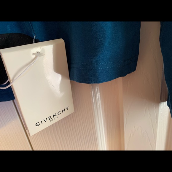 Auth Givenchy Asymmetric Ruffle-front silk top Blue sz 42 - Picture 12 of 13